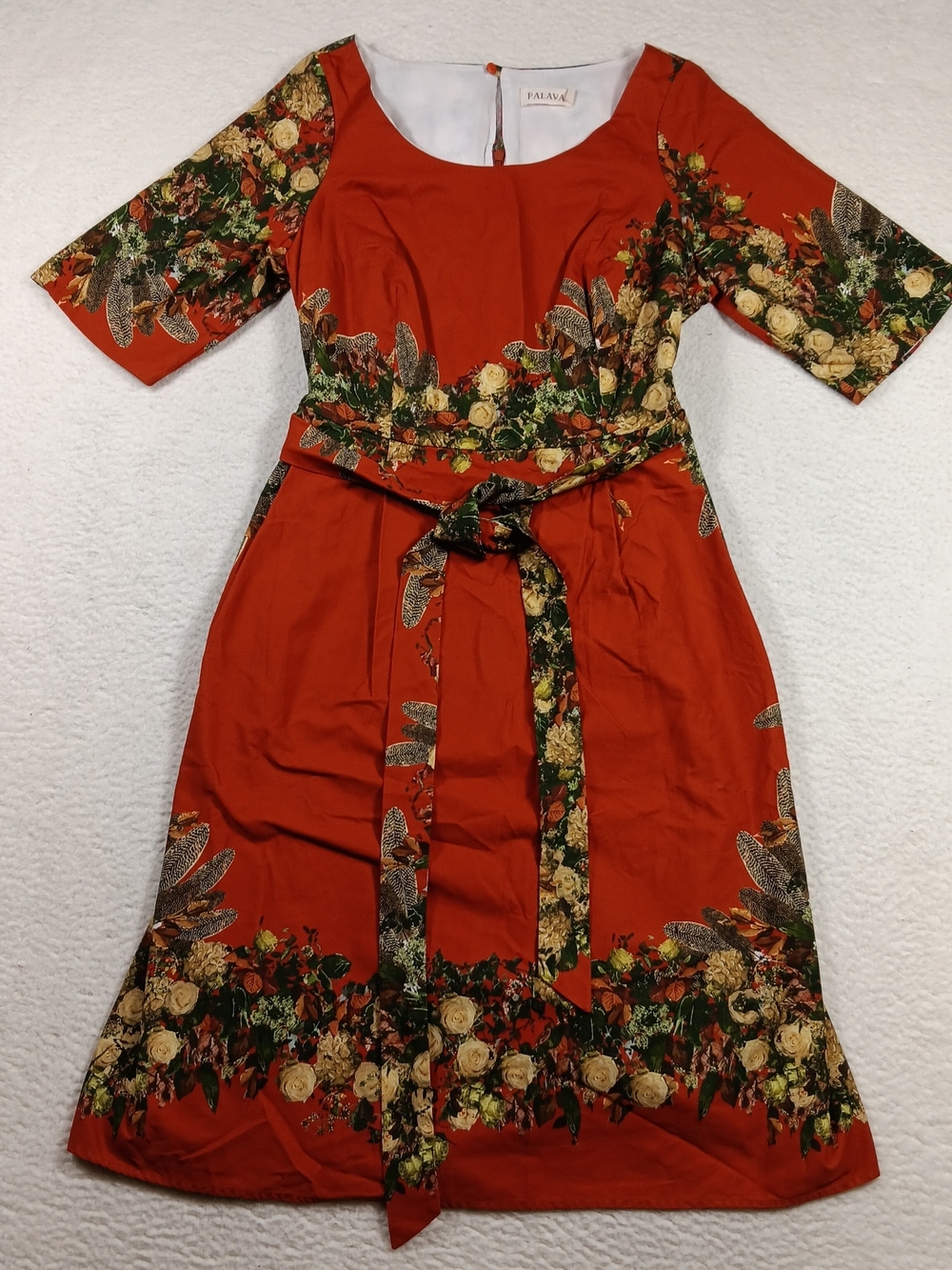 Palava Dress Womens 20 Beatrice Floral Belted V Neck Back Organic Cotton